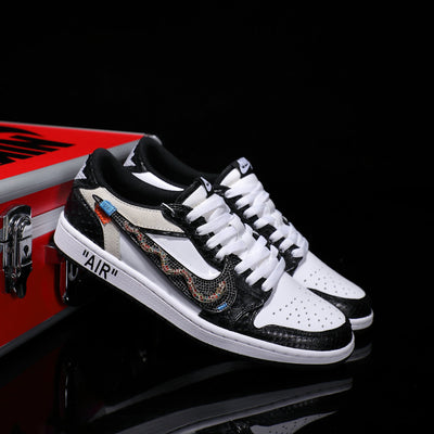 [Custom Black and White - Python Pattern] Air Jordan Low - Top Skateboarding Shoes Unisex