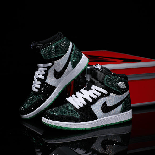 [Custom Green Toe - Full Diamond] Air Jordan High - Top Skateboarding Shoes Unisex