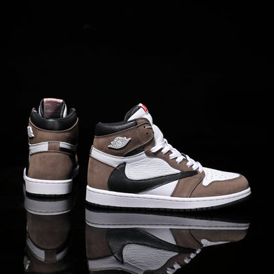[Custom Khaki Color - Backwards Swoosh Cowhide Leather] Air Jordan High - Top Skateboarding Shoes Unisex