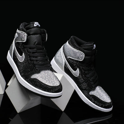 [Custom Shadow Gray - Full Diamond] Air Jordan High - Top Skateboarding Shoes Unisex