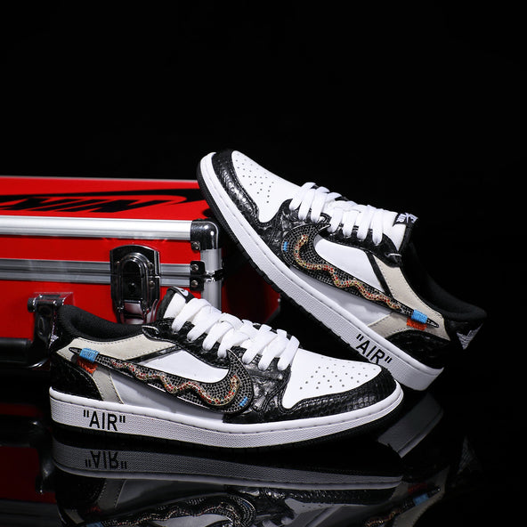 [Custom Black and White - Python Pattern] Air Jordan Low - Top Skateboarding Shoes Unisex