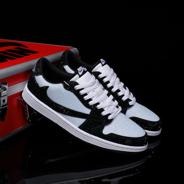 [Custom Black and White - Full Diamond] Air Jordan Low - Top Skateboarding Shoes Unisex