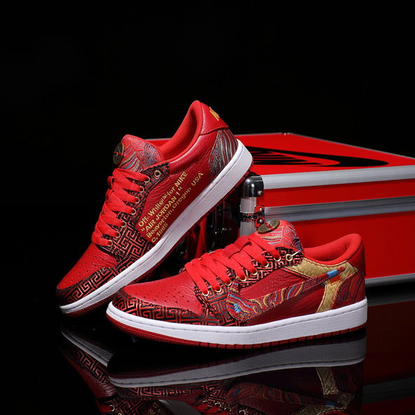 [Custom Red and White - Embroidered Style] Air Jordan Low - Top Skateboarding Shoes Unisex