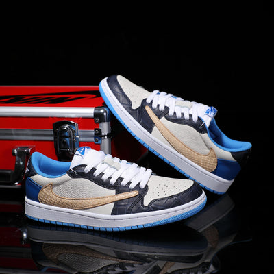 [Custom Lightning Blue - Crocodile Pattern + Python Pattern] Air Jordan Low - Top Skateboarding Shoes Unisex