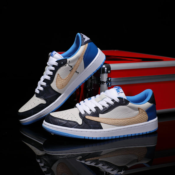 [Custom Lightning Blue - Crocodile Pattern + Python Pattern] Air Jordan Low - Top Skateboarding Shoes Unisex