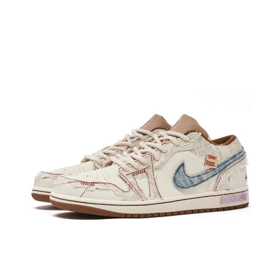 [Custom Threads of Dreams] Air Jordan Low - Top Skateboarding Shoes Unisex Beige/Blue