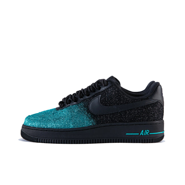 [Customized Green/Cyan, Full Stars] Air Force 1 Low-top Shoes Unisex Black/Green/Cyan With Diamond Decoration