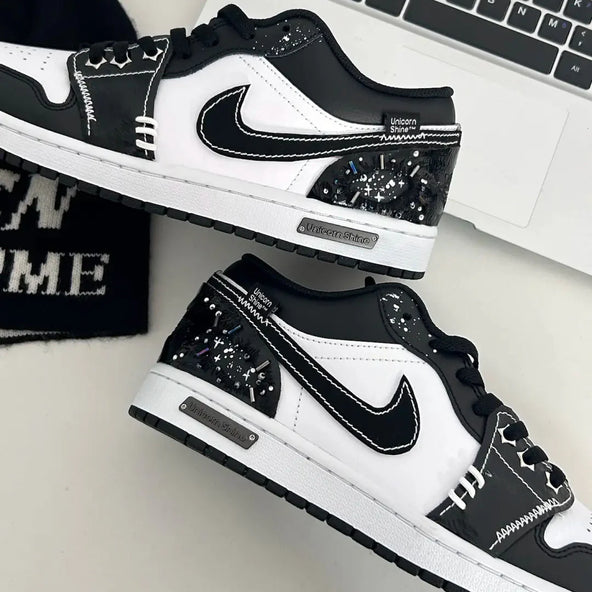 [Custom Sparkling Starlight] Jordan Air Jordan 1 Low Top Unisex Skateboarding Shoes