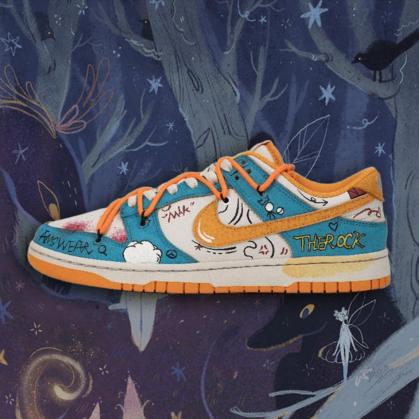 [Custom Men's color-blocking graffiti]  Dunk Skateboarding Shoes Men