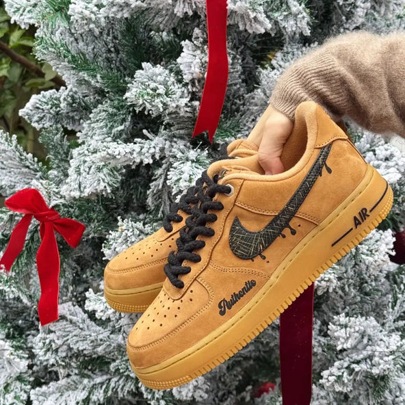 [Customized Golden Wheat Waves] Air Force 1 Low-top Shoes Unisex Sneakers Brown