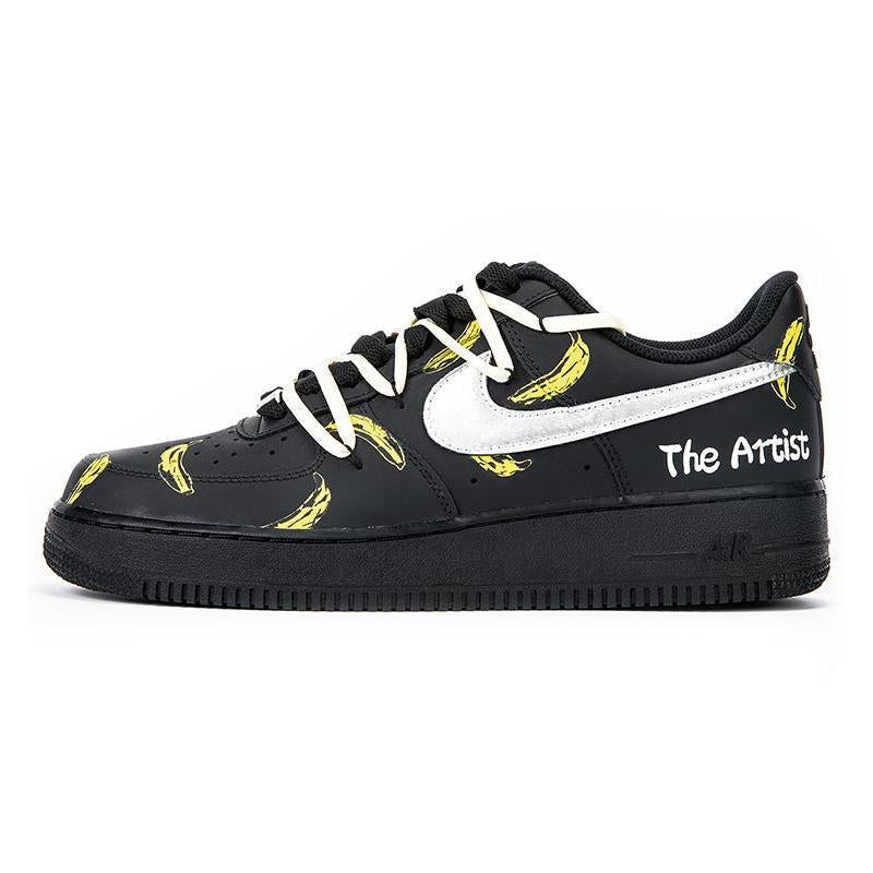 [Custom Women's banana deconstructed wind shoelaces]  Air Force 1 Skateboarding Shoes Women's Low-top Black