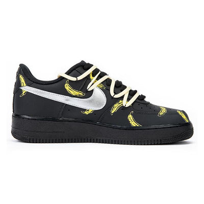 [Custom Women's banana deconstructed wind shoelaces]  Air Force 1 Skateboarding Shoes Women's Low-top Black