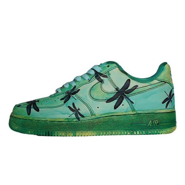 [Custom The women's green-dyed dragonfly is dyed greenish-black]  Air Force 1 Skateboarding Shoes Women's Low-top Black/Green