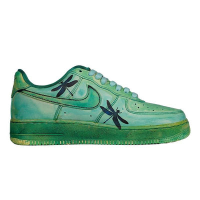 [Custom The women's green-dyed dragonfly is dyed greenish-black]  Air Force 1 Skateboarding Shoes Women's Low-top Black/Green
