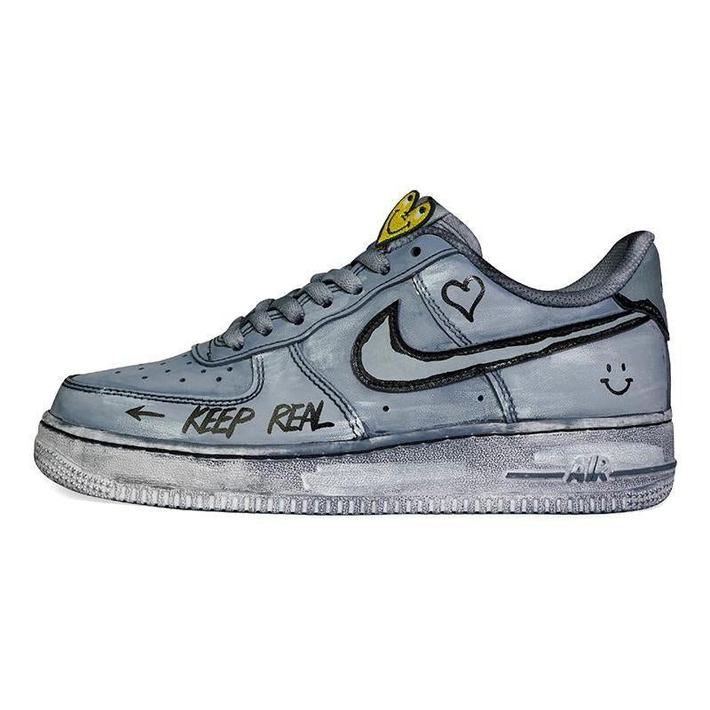 [Custom The smiling face graffiti is tinted with grey]  Air Force 1 Skateboarding Shoes Women's Low-top Gray