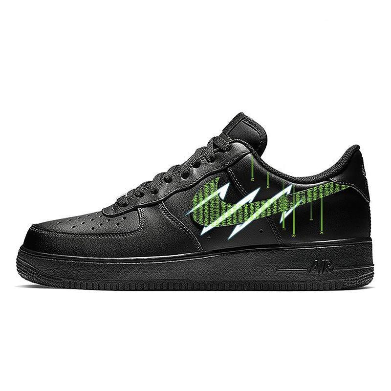 [Custom The male movie theme is The Matrix Black and Green]  Air Force 1 Skateboarding Shoes Men Low-top Black/Green