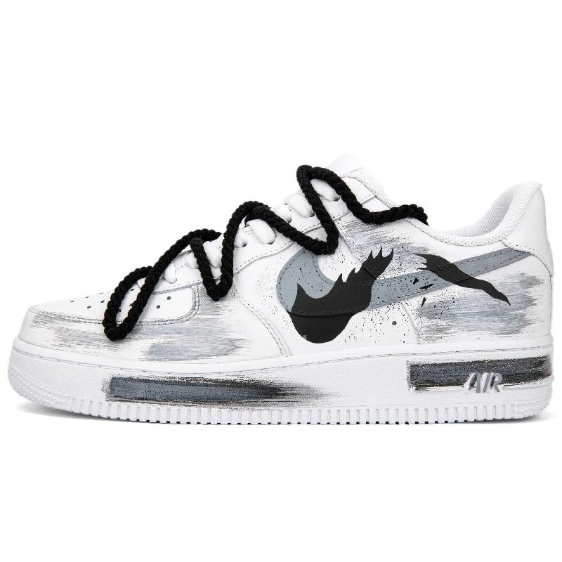 [Custom The mark of the cracked flame]  Air Force 1 Skateboard Shoes Men Low-Top White/Black