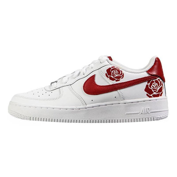 [Custom Valentine's Day spray painting roses in red and white]  Air Force 1 Skateboarding Shoes Men Low-top White/Red