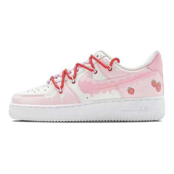[Custom Strawberry hand-painted pink and white]  Air Force 1 Skateboarding Shoes Men Low-top Pink/white
