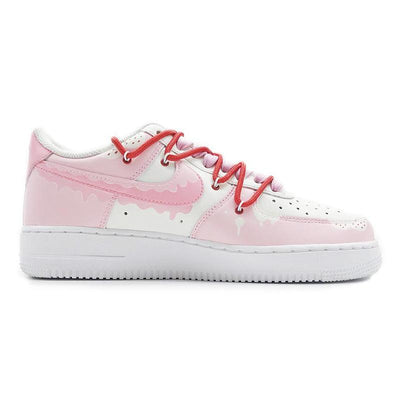 [Custom Strawberry hand-painted pink and white]  Air Force 1 Skateboarding Shoes Men Low-top Pink/white