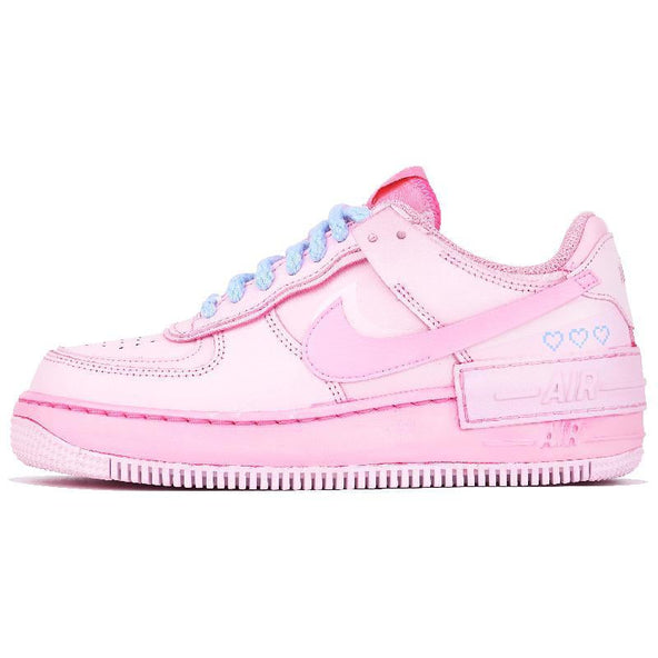 [Custom Women's pixel heart pink color]  Air Force 1 Skateboarding Shoes Women's Low-top Pink/silver