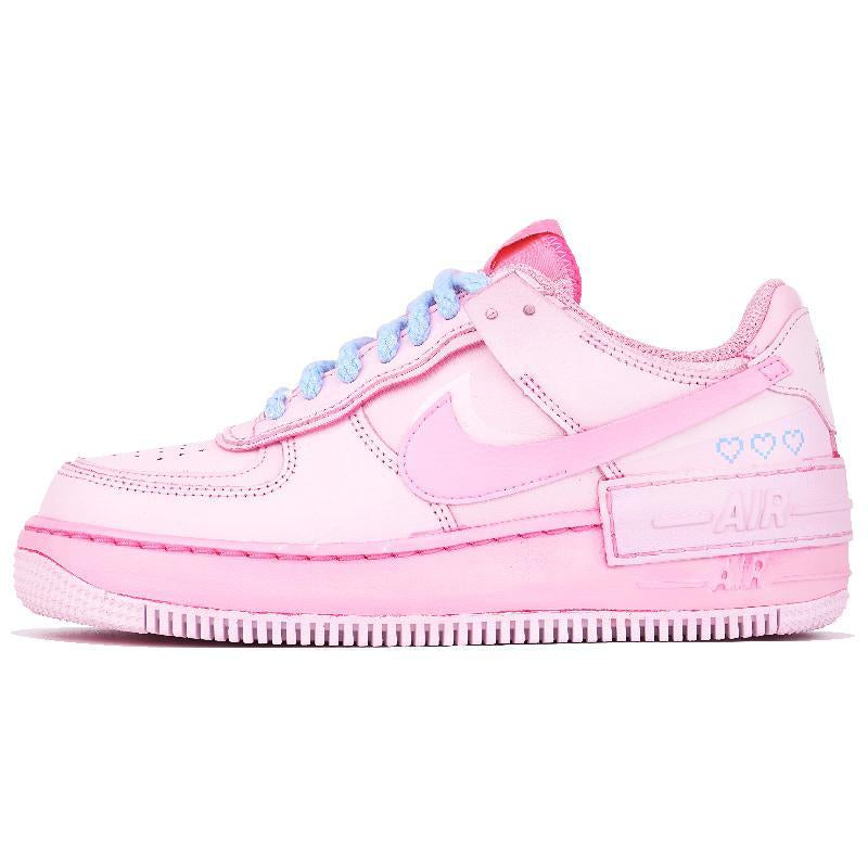 [Custom Women's pixel heart pink color]  Air Force 1 Skateboarding Shoes Women's Low-top Pink/silver