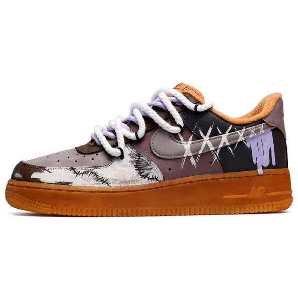 [Custom The male and female plush bears are black, brown and purple]  Air Force 1 Skateboarding Shoes Unisex Low-top Black-brown Purple