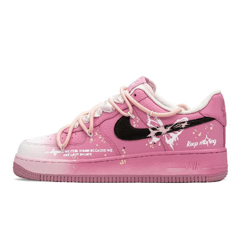 [Custom The butterfly is fluttering]  Air Force 1 Skateboarding Shoes Women's Low-top Black/pink