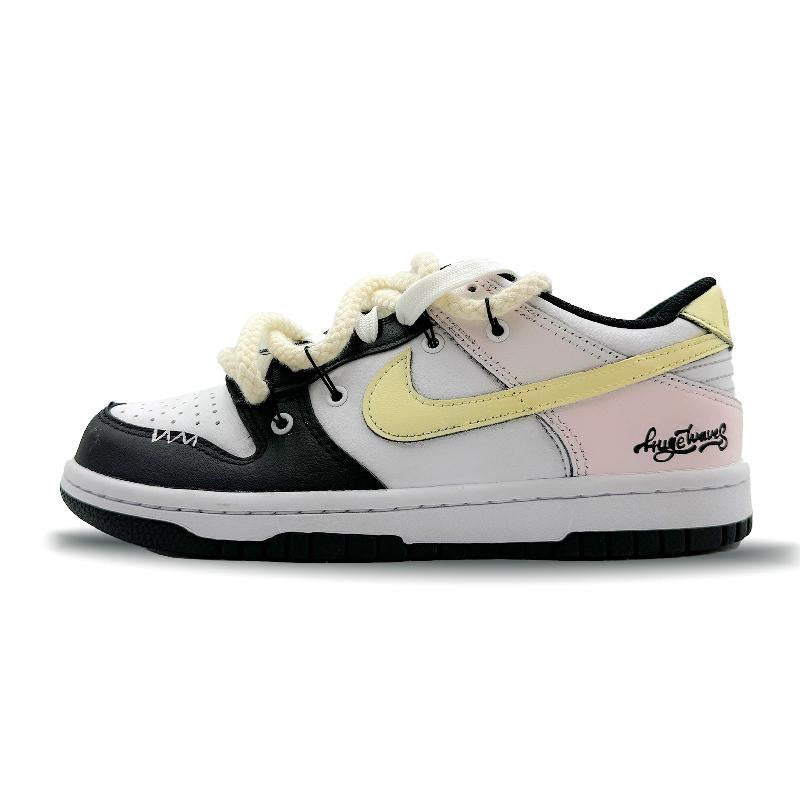 [Custom Pink Mood]  Dunk Skateboarding Shoes Women's Low-top White/pink