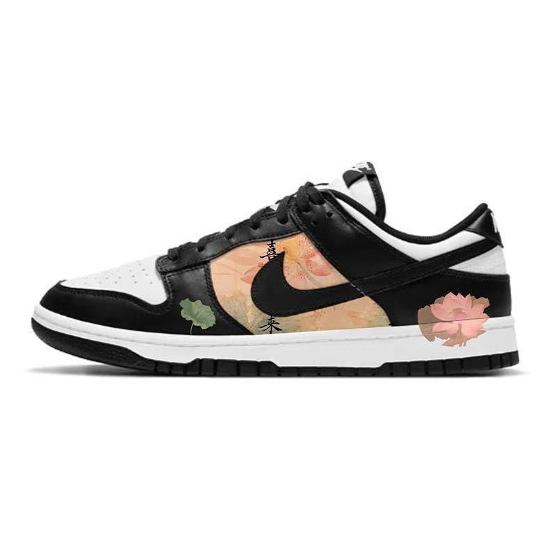 [Custom Summer lotus pond]  Dunk Skateboarding Shoes Women's Low-top White/black