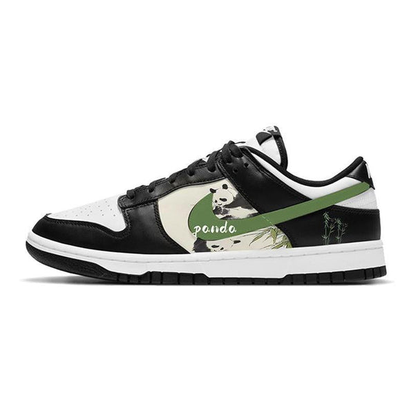 [Custom Bamboo Garden Panda]  Dunk Skateboarding Shoes Women's Low-top White/black