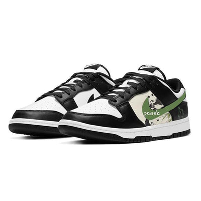 [Custom Bamboo Garden Panda]  Dunk Skateboarding Shoes Women's Low-top White/black