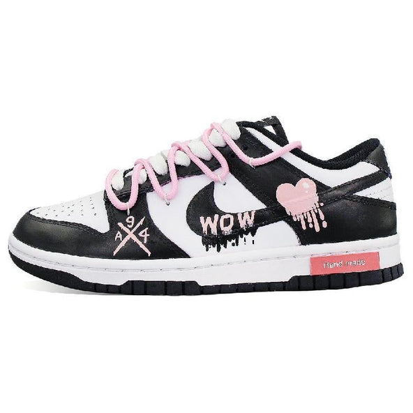 [Custom Sweet and cool black powder]  Dunk Skateboarding Shoes Women's Low-top Black/white/pink
