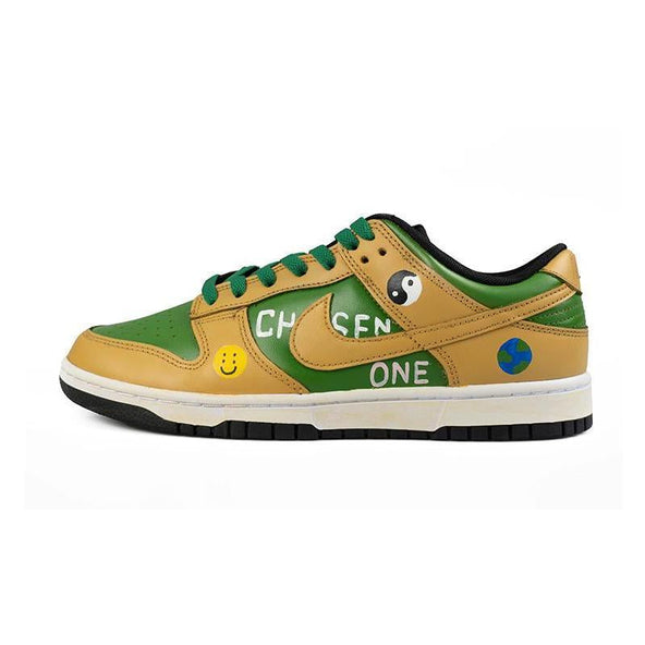 [Custom The chosen vintage green-brown]  Dunk Skateboarding Shoes Women's Low-top Brown/Green