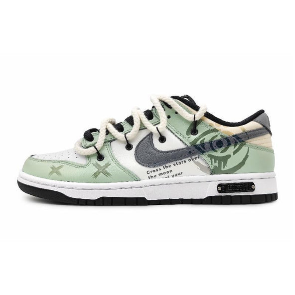 [Custom Women's Vow Eye Deconstructs green]  Dunk Skateboarding Shoes Women's Low-top Grey/white/yellow