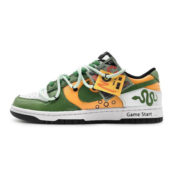 [Custom The female type is greedy for snake green]  Dunk Skateboarding Shoes Women's Low-top Yellow/White