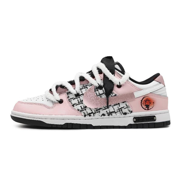 [Custom Yearning for the light Pink gift BX]  Dunk Skateboarding Shoes Women's Low-top Black/white
