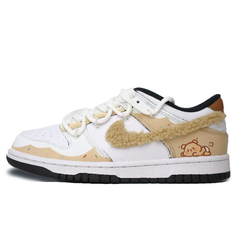 [Custom Little Bear in Winter]  Dunk Skateboarding Shoes Women's Low-top White