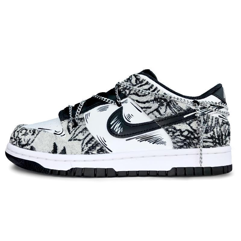 [Custom Night tour in the cool fields]  Dunk Skateboarding Shoes Women's Low-top Black/white