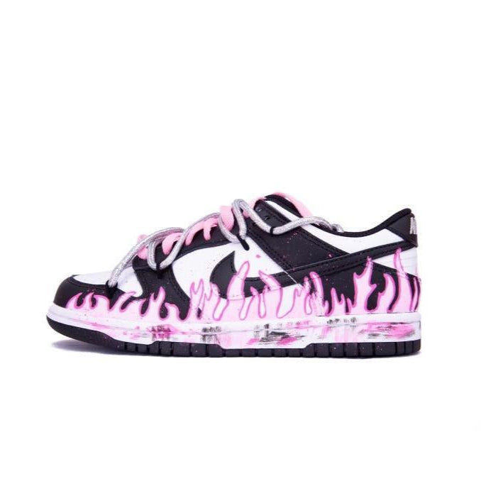 [Custom Blazing Fire]  Dunk Skateboarding Shoes Women's Low-top Dark Obsidian/Fierce Pink/White