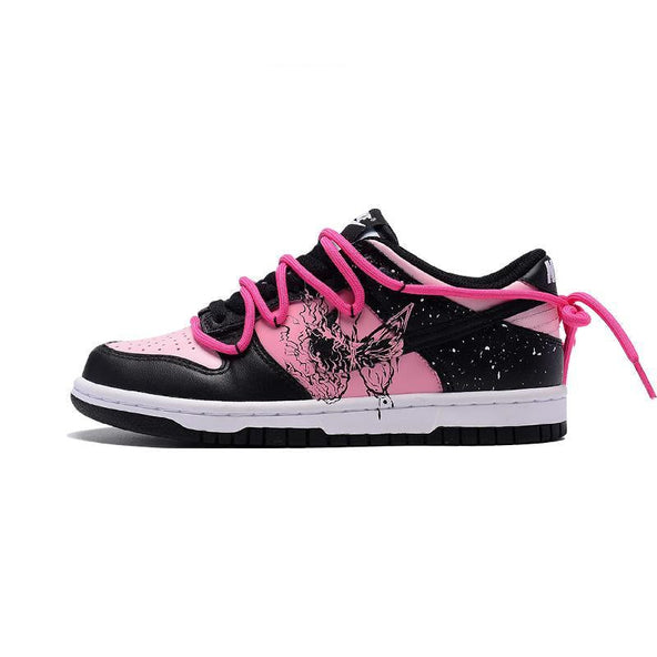[Custom Black butterfly and pink]  Dunk Skateboarding Shoes Women's Low-top Pink/Black