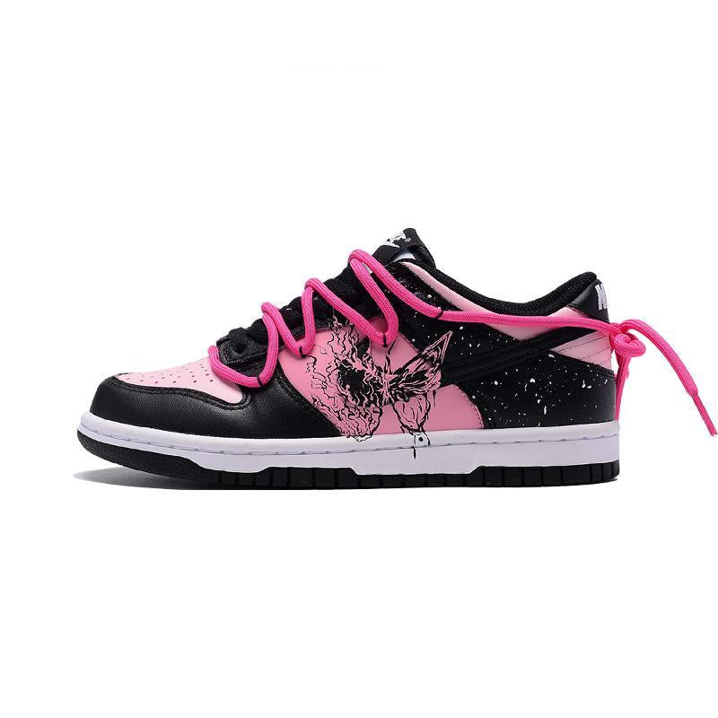 [Custom Black butterfly and pink]  Dunk Skateboarding Shoes Women's Low-top Pink/Black