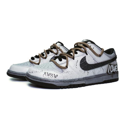 [Custom Snake Skin LOVE]  Dunk Skateboarding Shoes Women's Low-top Grey/black