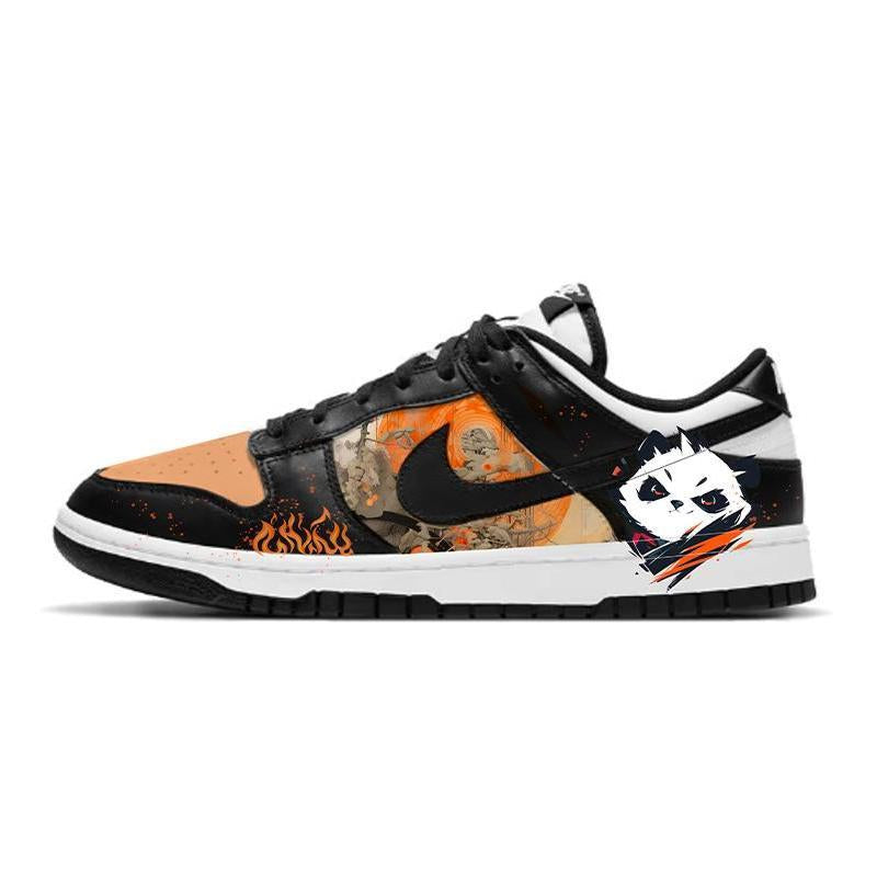 [Custom Orange panda]  Dunk Skateboarding Shoes Women's Low-top Black