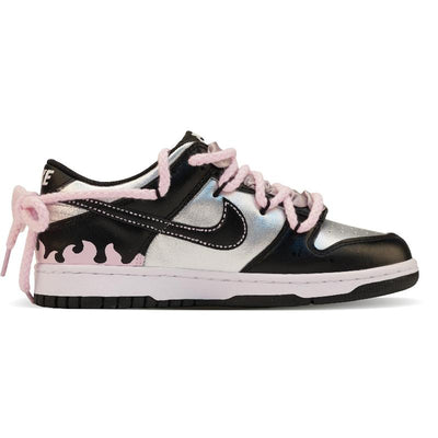 [Custom Cyber Love Letter]  Dunk Skateboarding Shoes Women's Low-top Black/silver/pink