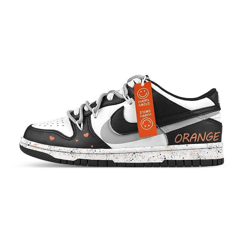 [Custom Women's folded smiley face orange]  Dunk Skateboarding Shoes Women's Low-top White/black/gray