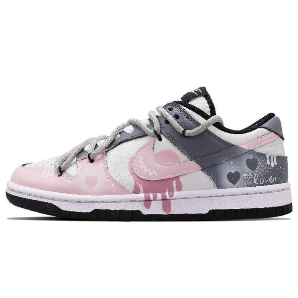 [Custom The feminine pink ink style is so charming]  Dunk Skateboarding Shoes Women's Low-top Pink