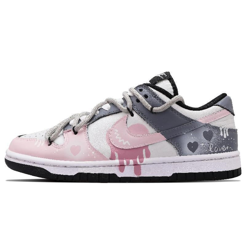 [Custom The feminine pink ink style is so charming]  Dunk Skateboarding Shoes Women's Low-top Pink