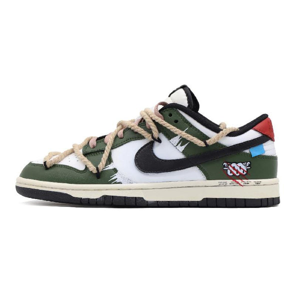 [Custom Female coiled dragon]  Dunk Skateboarding Shoes Women's Low-top White/green