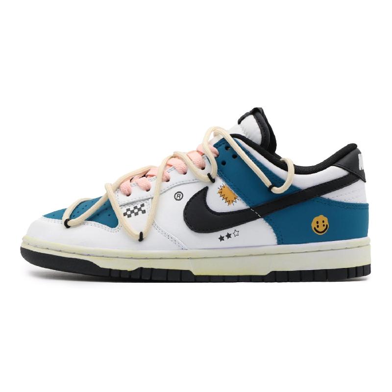 [Custom Women's racing]  Dunk Skateboarding Shoes Women's Low-top White/Royal Blue/Fern Green